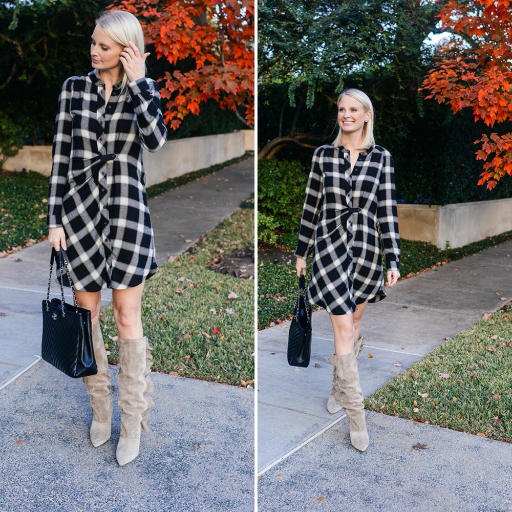 Derek Lam Black and White Checkered Long Sleeve Dress
